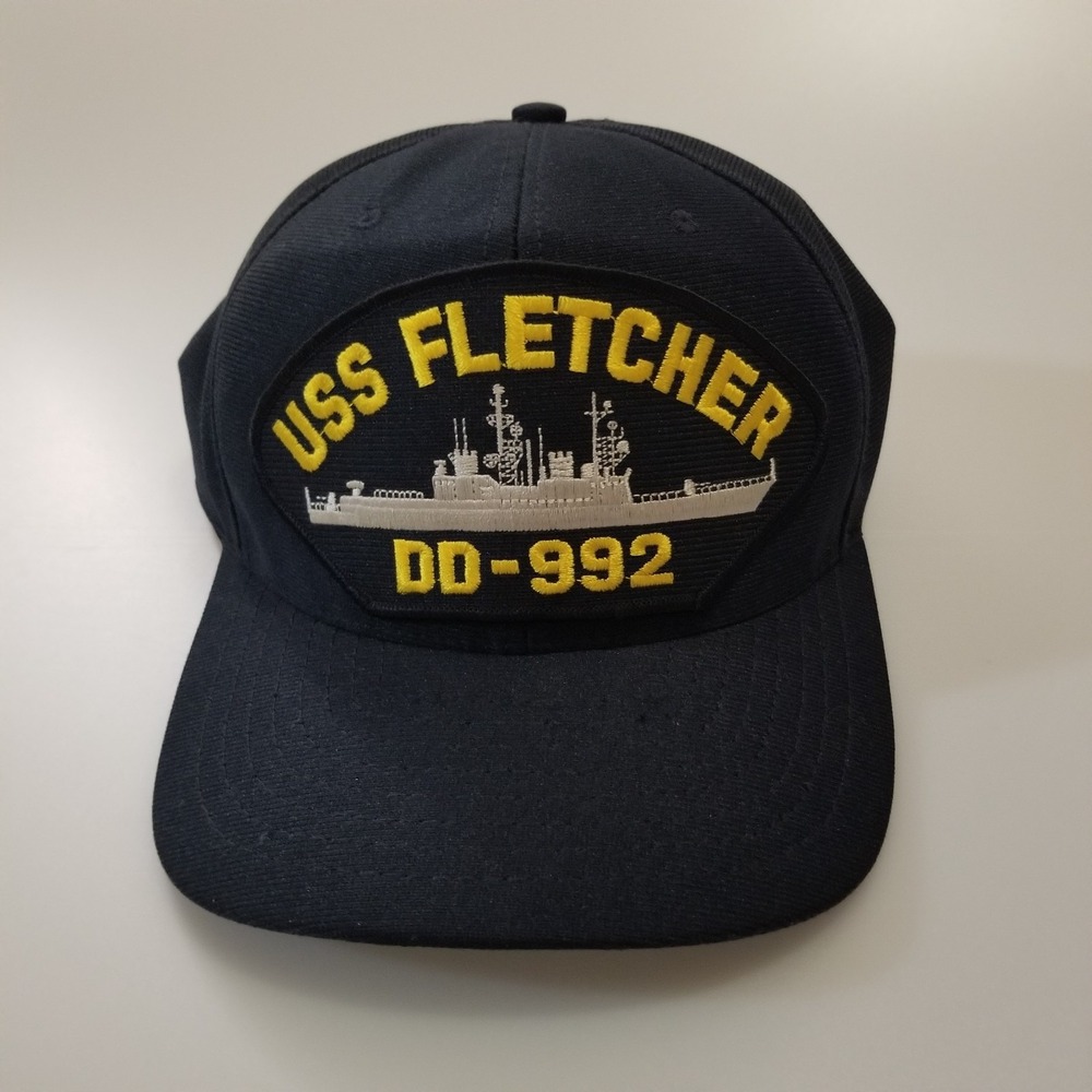 USS Fletcher DD-992 Hat Cap Snapback Navy Blue Embroidered Made in USA